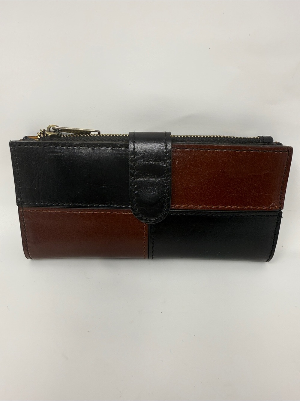 NEW Patricia NashTwo-Tone Black and Brown Leather Zip Wallet